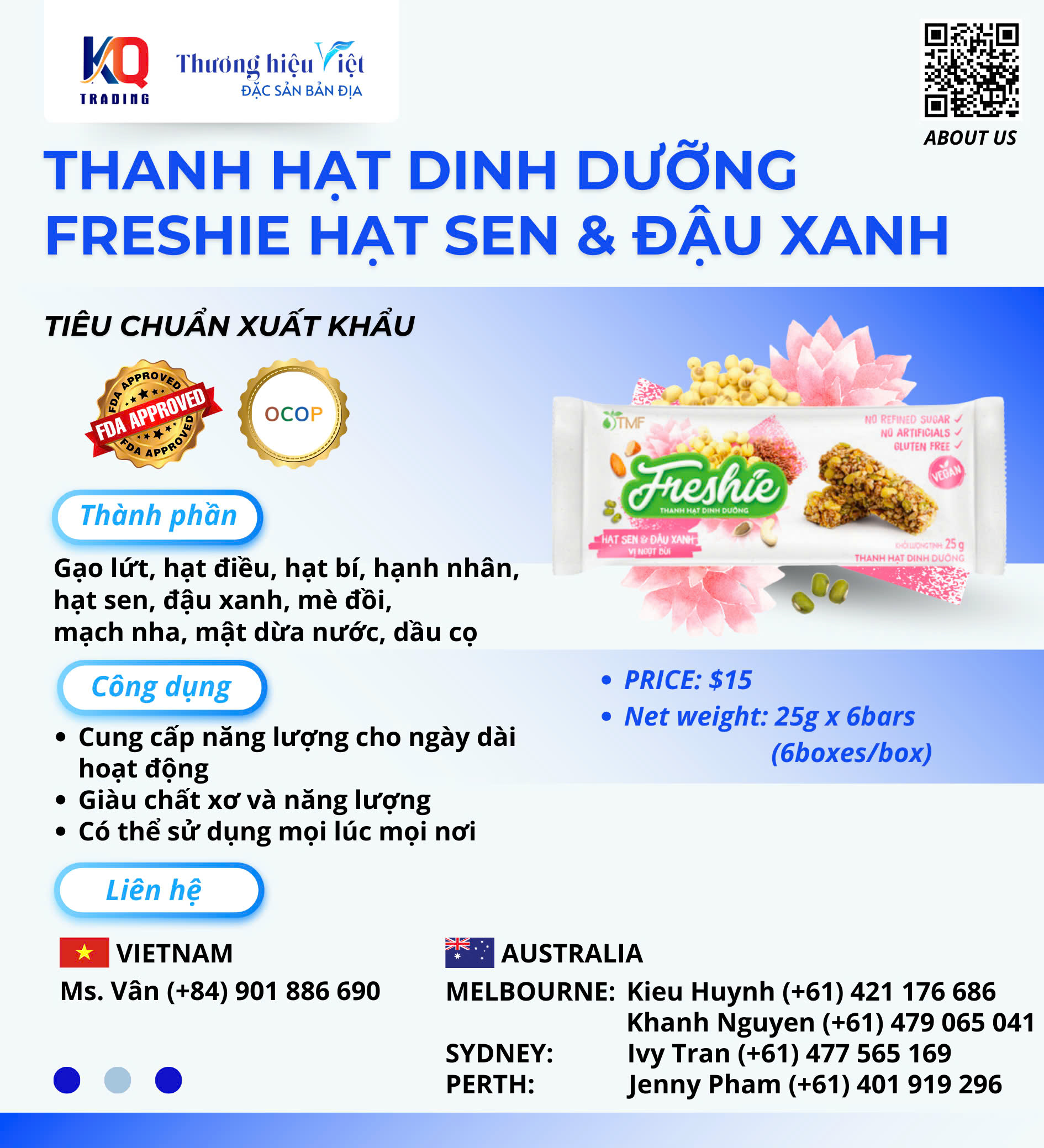 Thanh hạt dinh dưỡng Freshie - hạt sen & đậu xanh 150g