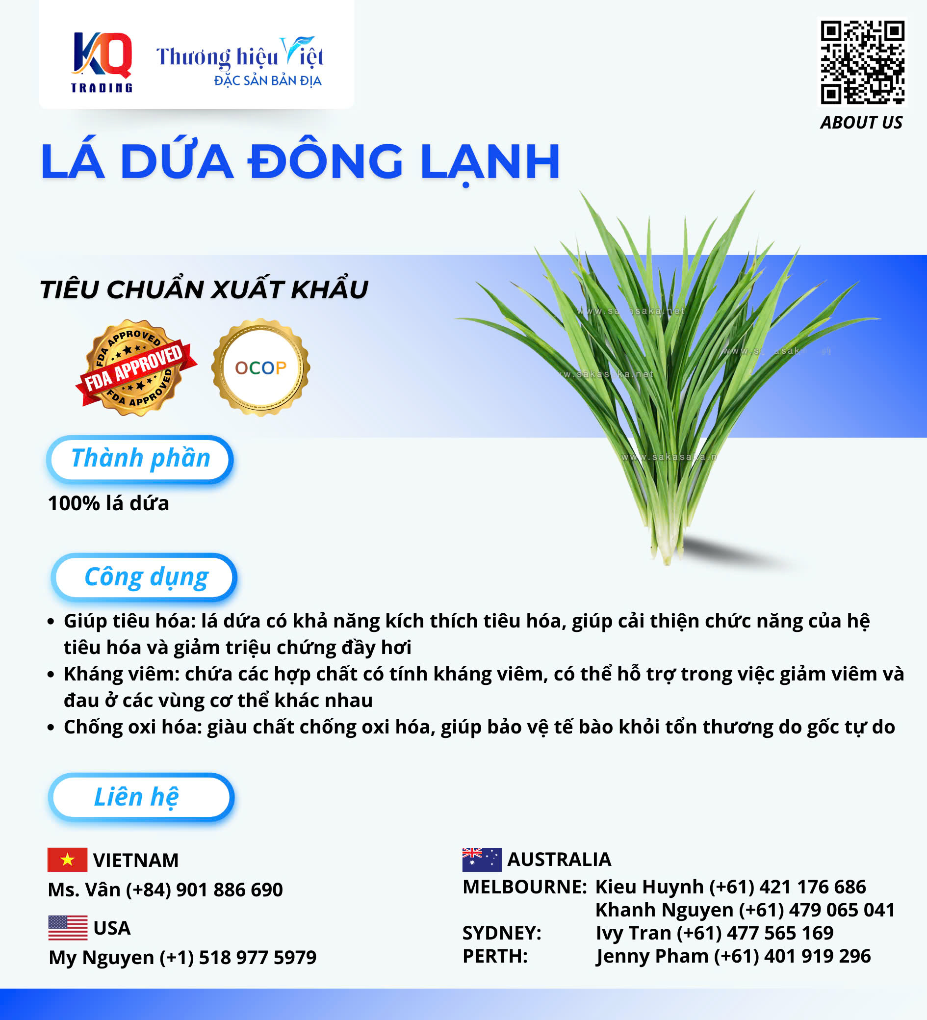 Lá Dứa Đông Lạnh